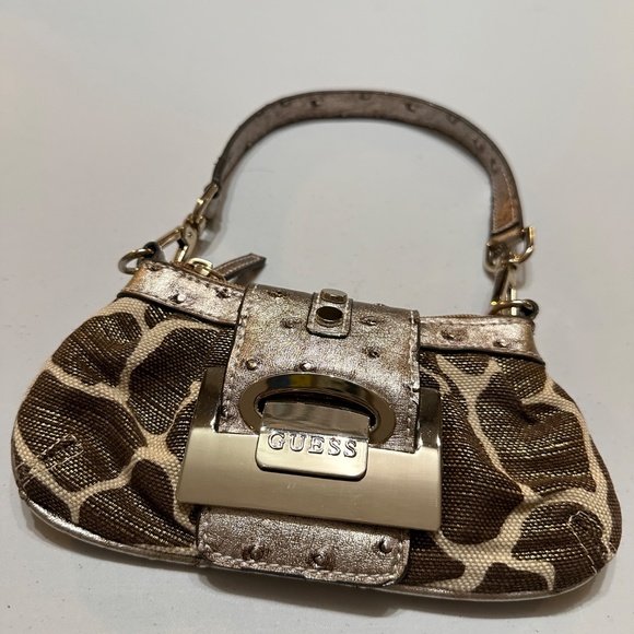 Guess Vintage Y2K Gold Giraffe Wristlet Mini Purse Bag Brown and Tan - Picture 3 of 12